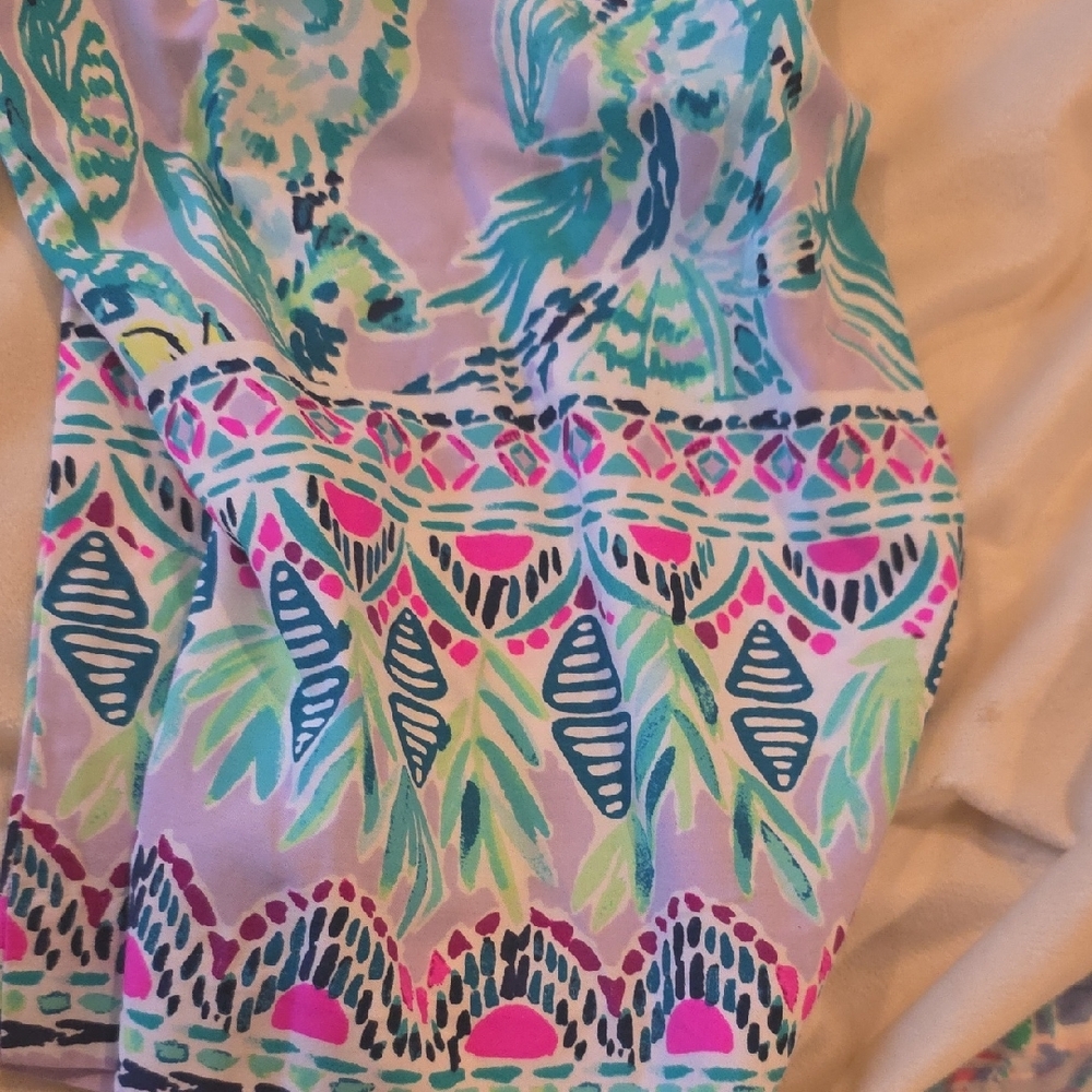 Lilly Pulitzer Lavender Polazzo Floral Pants with Aqua & Pink Trim - Picture 2 of 3